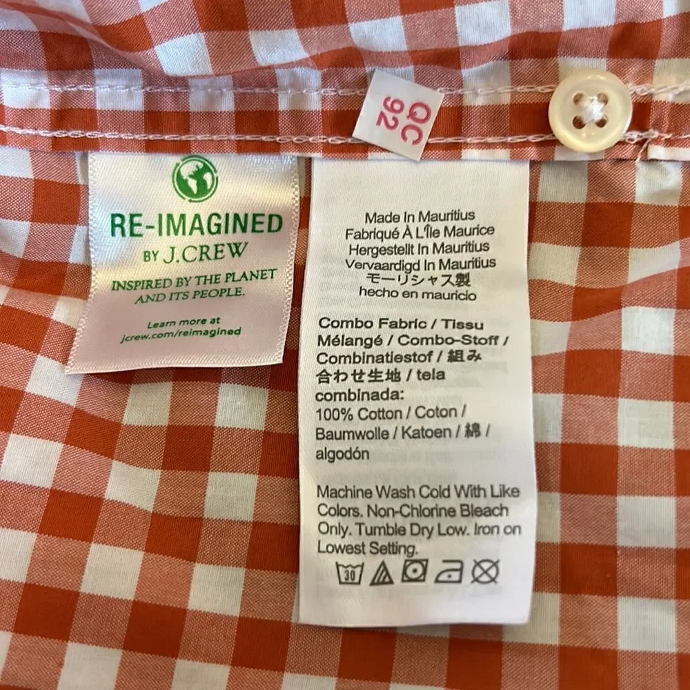 J Crew organic cotton orange white checked  front pocket shirt Size L